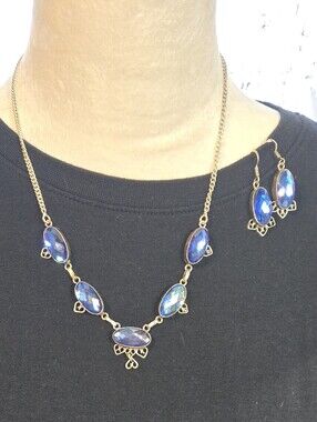 925 Sterling And Faceted Labrodorite Statement Necklace & Earring Set